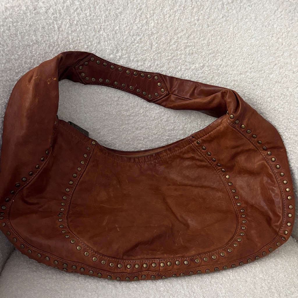 Kooba Chestnut Brown Studded Leather Shoulder Bag
